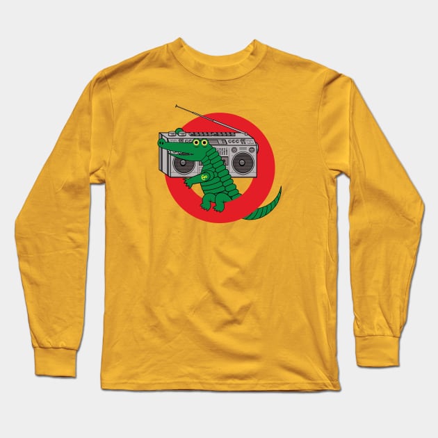 Boombox Alligator Ghettoblaster Crocodile Croc Long Sleeve T-Shirt by Baschz Leeft